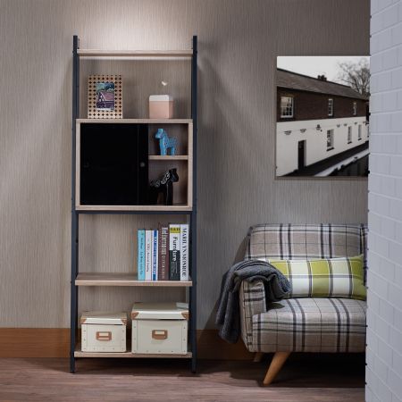 Libreria con ante scorrevoli minimalista e industriale - Libreria con ante scorrevoli minimalista e industriale